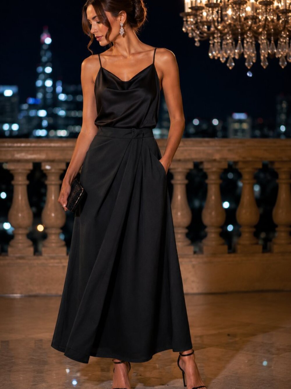 Marina Skirt Wrap Maxi Stretch Formal Evening Pocket Black